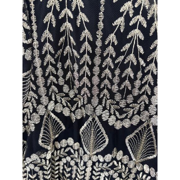 REBA Black Gold Embroidered Sheer Mesh Blouse XL Dressy Evening Party Top - Picture 4 of 10